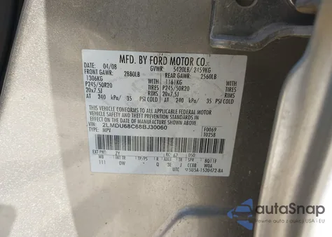 2008 Lincoln Mkx из США, поврежденный, VIN 2LMDU68C68BJ30060